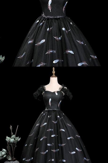 Floral Prom Dress, Black Tulle Prom Dress, Halter Evening Dress, Black Senior Prom Dress,pl2213