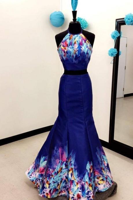 Two Piece In Dark Blue For Prom,elegant Evening Dress ,pl2248