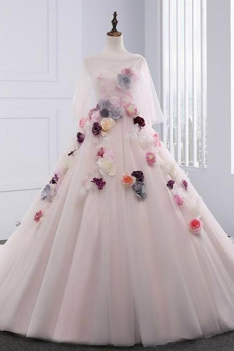 Light Pink Ball Gown Sweetheart Tulle Flower Wedding Dress,pl2256