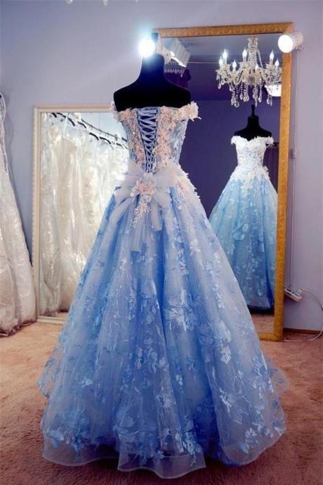 Charming Lace Long Off The Shoulder Lace Up Princess Prom Dresses,pl2264