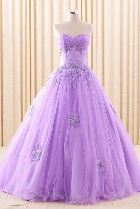 Purple Strapless Lace Ball Gown Dress ,pl2287