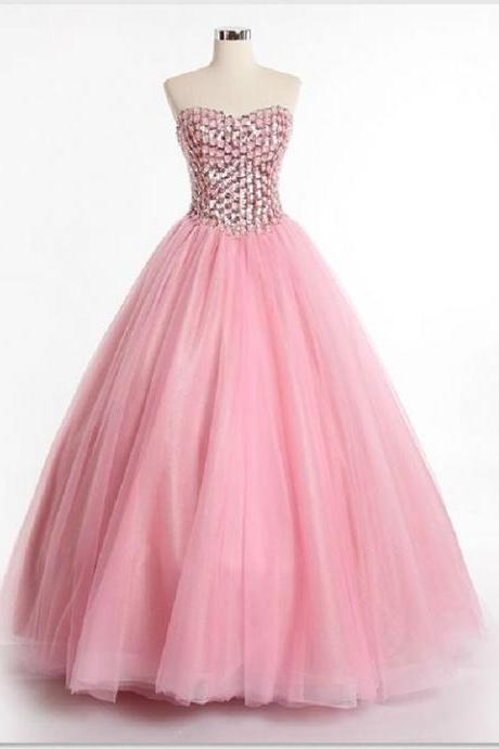 Strapless Pink Prom Formal Dress with Sparkly Jewels ,PL2289