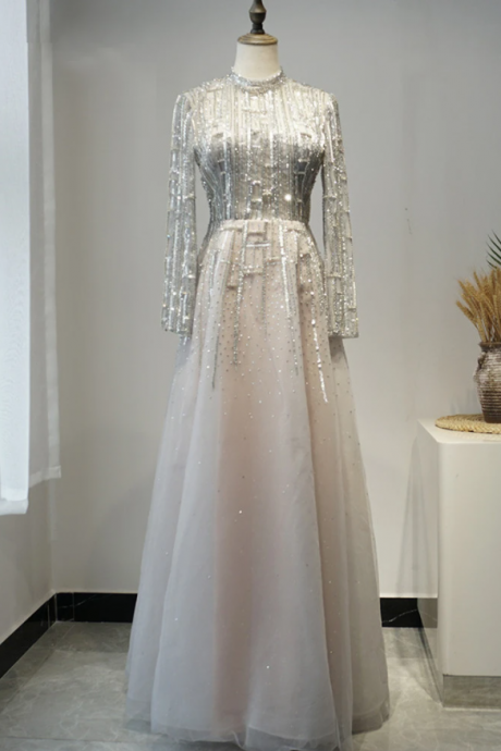 Elegant Long Luxury High Neck Long Evening Dress Formal Gowns,pl2299