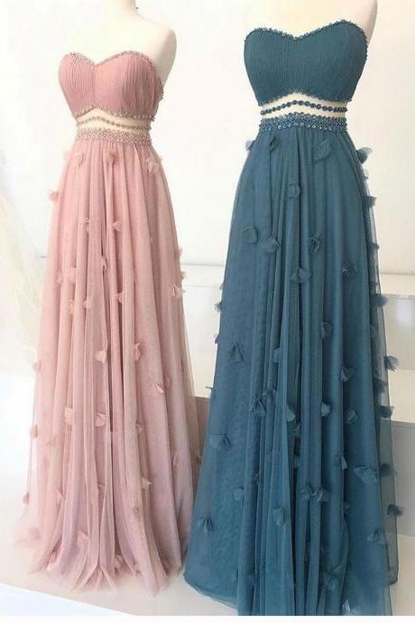 A-line Sweetheart Pink Long Prom Dresses Tulle Evening Dress,pl2302