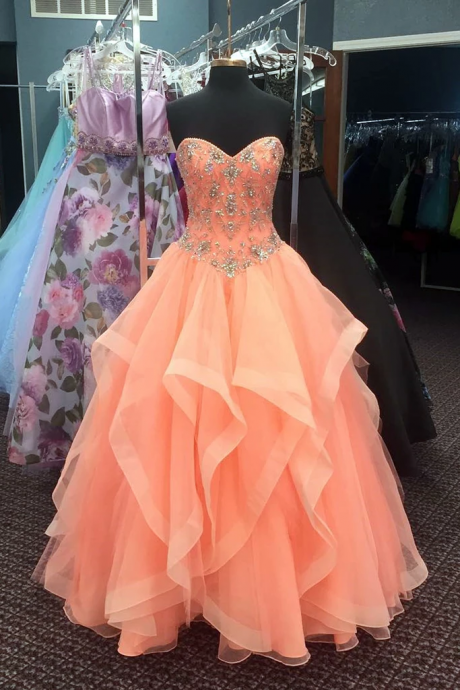 Orange Tulle Strapless Beaded Princess Charming Prom Dresses Evening Dresses ,pl2305
