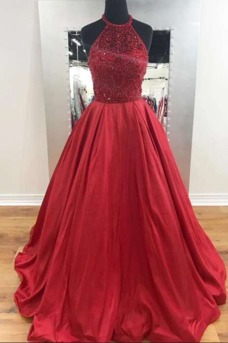 Chic Red Prom Dresses Long Beaded Modest Prom Dress Evening Dresses,pl2316
