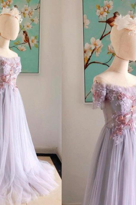 Off Shoulder Tulle Lilac Bridesmaid Dresses With Sleeves,off Shoulder Tulle Wedding Dresses,off Shoulder Tulle Prom Dress With Sleeves,pl2327