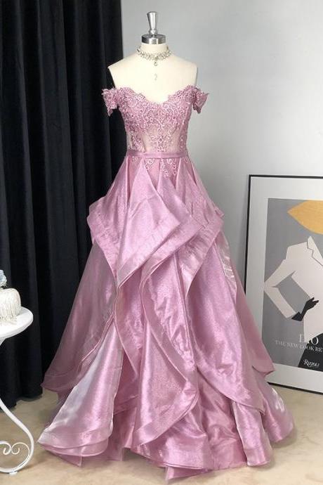 A-line/princess Satin Off-the-shoulder Applique Sleeveless Floor-length Dresses,pl2321
