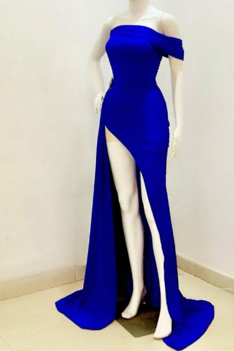 Long African Dress For Prom,prom Gowns,african Party Dress,blue Mermaid Prom Dress With Slit,african Clothing For Women,pl2336