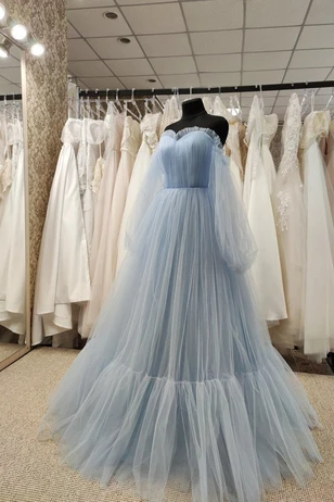 Off Shoulder Corset Dress, Blue Bridal Gown, Elegant Evevning Dress, Party Dress, Bridesmaid Dress,pl2360