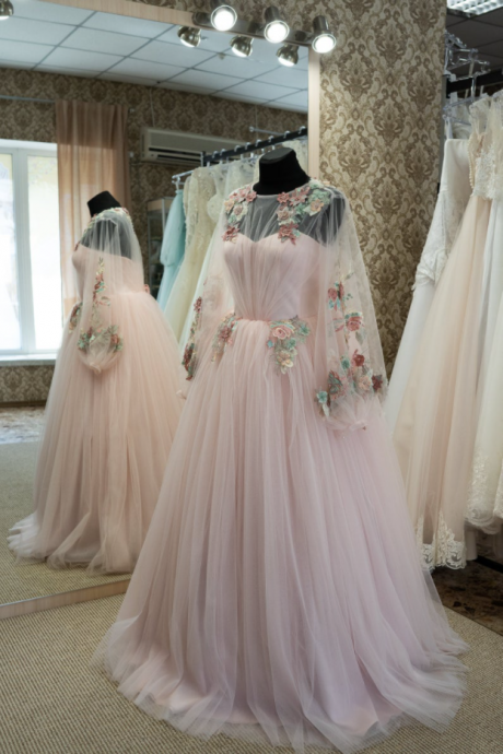 Tulle Lace Dress, Princess Simple Dress, Prom Dress, Evening Dress, Cocktail Dress, Feminine Party Dress,floral Maxi Wedding Dress,pl2359