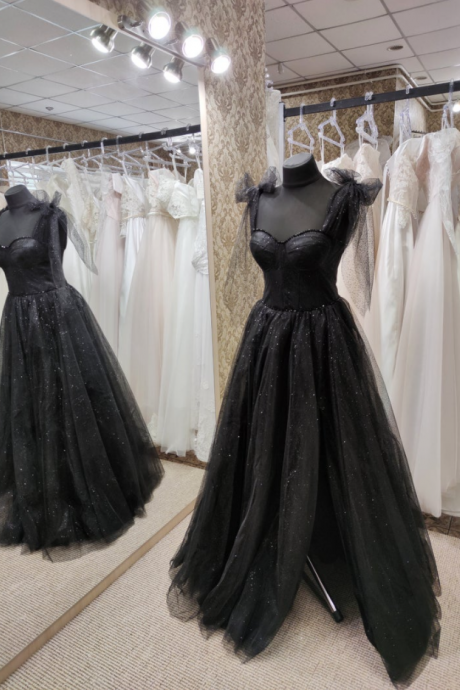 Black Tulle Dress, Sleeveless Evening Dress, Black Evening Gown, Black Party Dress, Wedding Guest Dress, Corset Dress,pl2367