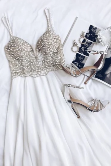 True Love White Beaded Rhinestone Maxi Dress Prom Dress,pl2394