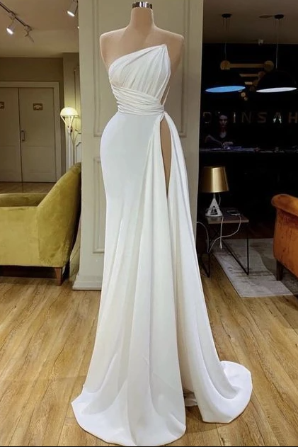 White Simple Evening Dresses Long Elegant Modest Mermaid Sexy Formal Party Prom Dresses ,pl2402