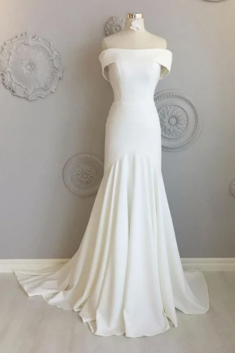 Simple white long prom dress, white long evening dress,PL2404