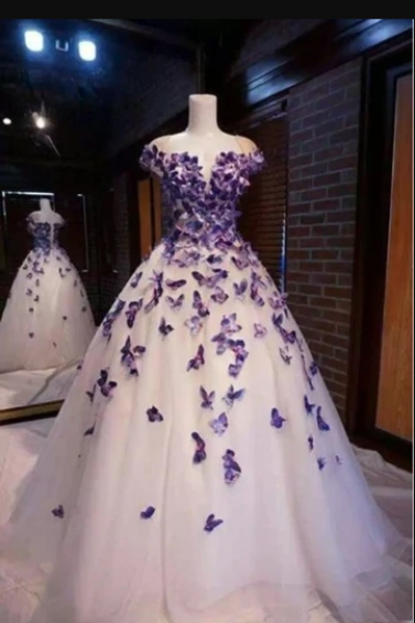 Purple Butterfly Appliques Ball Quinceanera Dress Birthday Party Sweet 16 Gown,pl2419