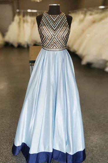 Baby Blue Satin Beaded Long A Line Prom Dress, Evening Dress,pl2481
