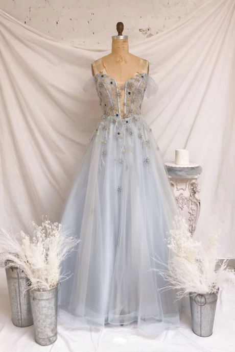 Blue Sweetheart Tulle Long Prom Dress Blue Tulle Formal Dress,pl2491