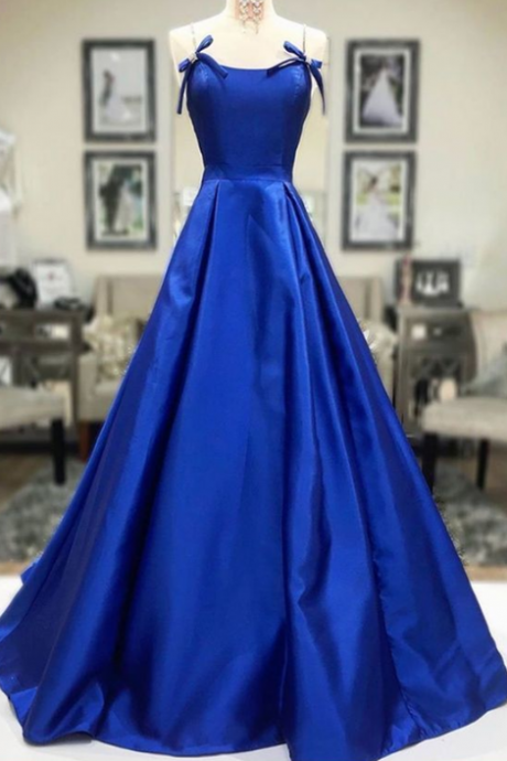 Simple A Line Royal Blue Satin Long Prom Dress, Royal Blue Formal Dress, Royal Blue Evening Dress,pl2493