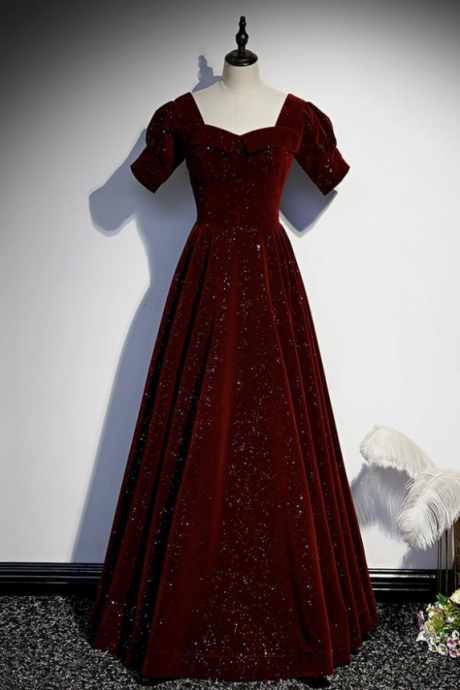 Burgundy Velvet Long Prom Dress Simple Evening Dress,pl2498