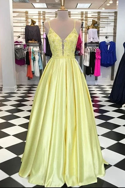 Yellow Satin Long Prom Dress Yellow Formal Dress,pl2508