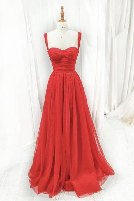 Red Tulle Long A Line Prom Dress Evening Dress,pl2516
