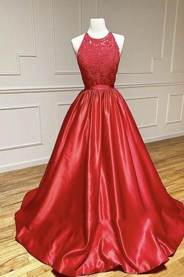 Red Satin Lace Long Prom Dress Formal Dress,pl2517