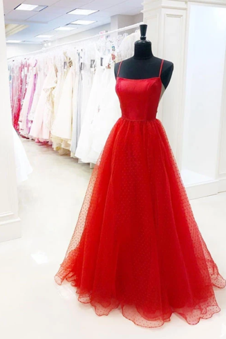 Custom Made Red Tulle Long Prom Dress, Red Evening Dress,pl2523