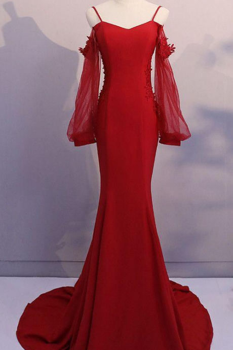 Red Spandex Mermaid Long Prom Dress 2021, Red Formal Gowns, Red Formal Dresses,pl2526