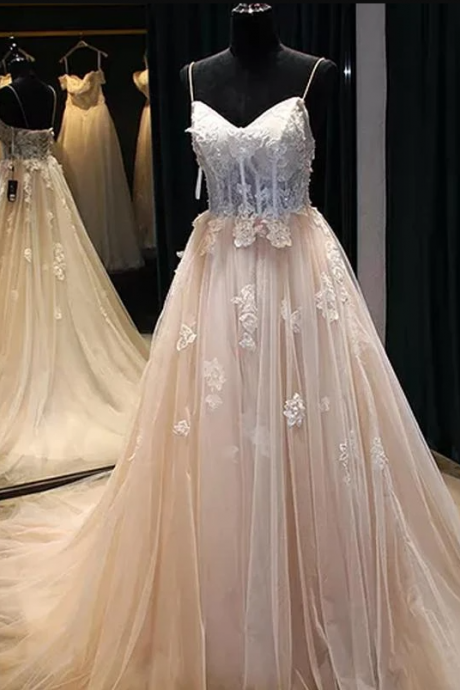 Sexy Prom Dress Spaghetti Straps Brush Train Appliques Beading Prom Dress/evening Dress,pl2556
