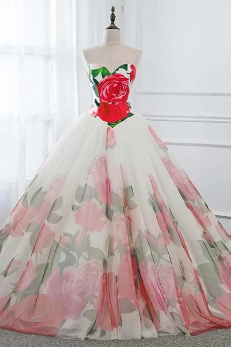 Ball Gown Flower Prom Dress, Sweetheart Evening Dress,pl2563