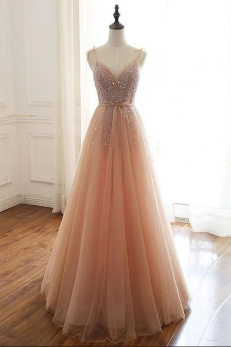 A Line Beading Prom Dress Beauty Tulle Evening Dress,pl2564