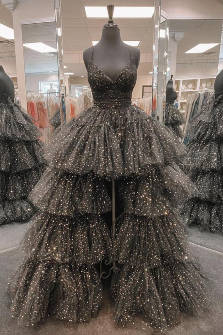 Black Tulle High Low Prom Dress Black Evening Dress,pl2566