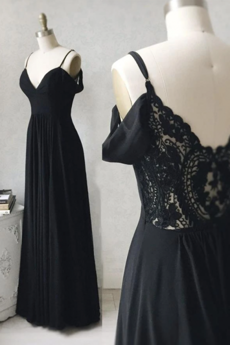 Black Chiffon Lace Long Prom Dress Evening Dress,pl2567