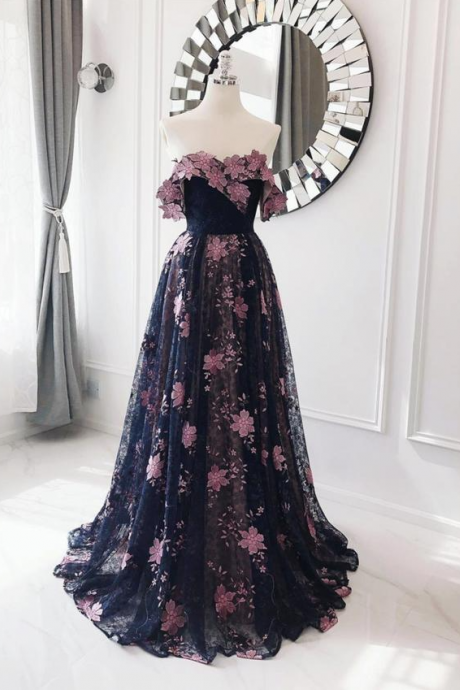 Black Tulle Lace Long Prom Dress Evening Dress,pl2572