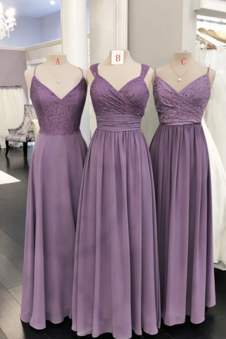 Purple Chiffon Lace Long Prom Dress Evening Dress,pl2573