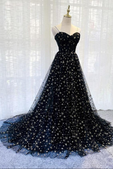 Black Tulle Long Prom Dress Black Evening Dress,pl2574