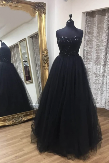 Black Tulle Sequins Long Prom Dress Formal Dress,pl2579