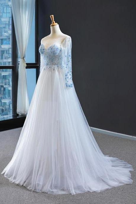 A Line Sweetheart Long Sleeves Beading Tulle Prom Dresses Evening Dresses,pl2600