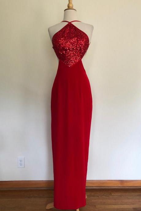 Vintage Red Sequin Long Dress/gown/maxi/prom,pl2607