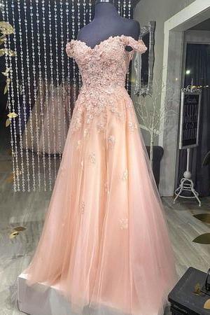 Off The Shoulder Blush Pink Tulle Formal Dress,pl2630