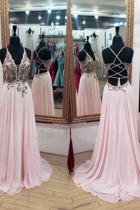 Princess Pink Chiffon Long Prom Dress,pl2633