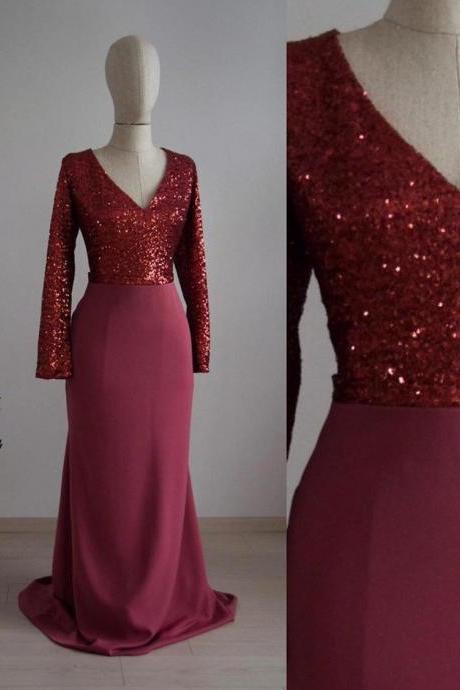 Silk Georgette/chiffon With Top Sequin Gold Bridesmaid Dress, A-line Floor Length Sequin Evening Wedding Party Dress,pl2662