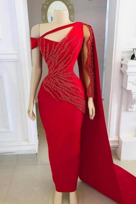Red Long Prom Dress With Cape African Women Dress, Engagement Dress, Wedding Reception Dress, Briadsmaid Dress, Homecoming Dress,pl2667