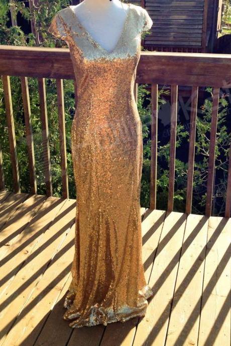 Gold Sequin Bridesmaid Dress, Gold Sequin Prom Dress, Long Gold Sequin Bridesmaid Gown, Formal Prom Gown,pl2671