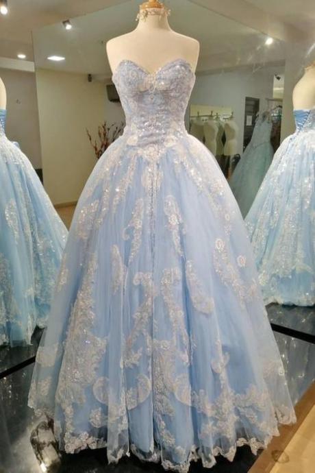 Sweetheart Light Blue Ball Gown Prom Dress Formal Dress,pl2675