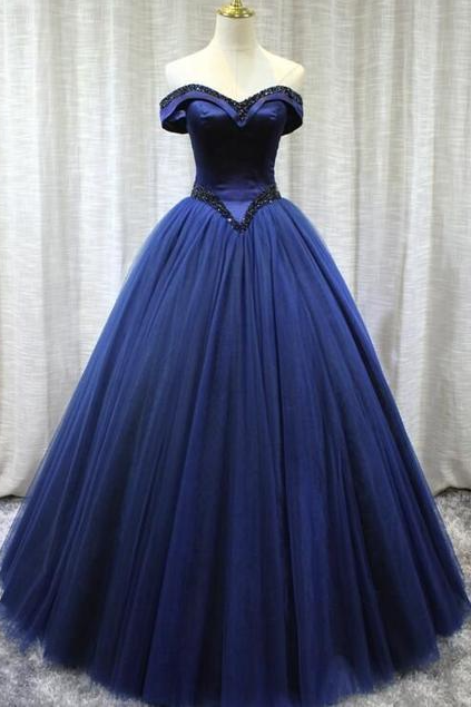 Beautiful Handmade Off Shoulder Tulle Sweet 16 Gown, Long Formal Prom Gowns,pl2682
