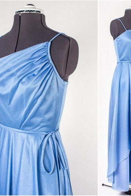 Powder Blue Chiffon Asymmetrical Evening Gown,pl2781