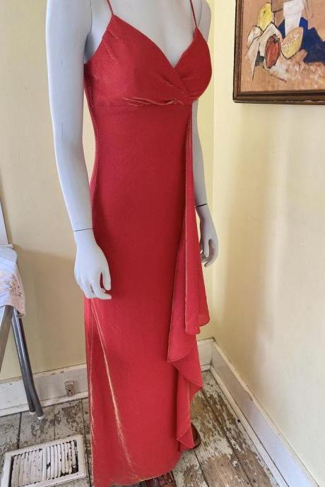 Prom Gown, Metallic Gold/red Rayon, Spaghetti Strap,pl2812