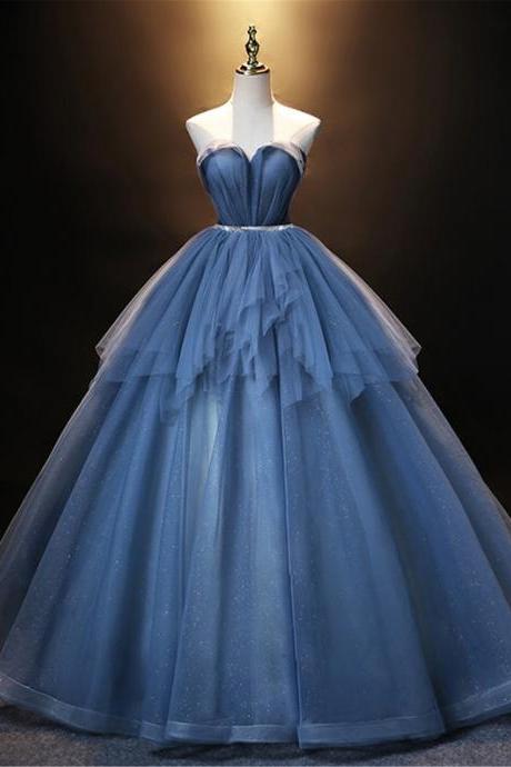 2021 Starry Blue Prom Dress For Women Fairy Long Evening Dress Graduation Dress Strapless Formal Dress Sparkling Tulle Dress Blue Ball